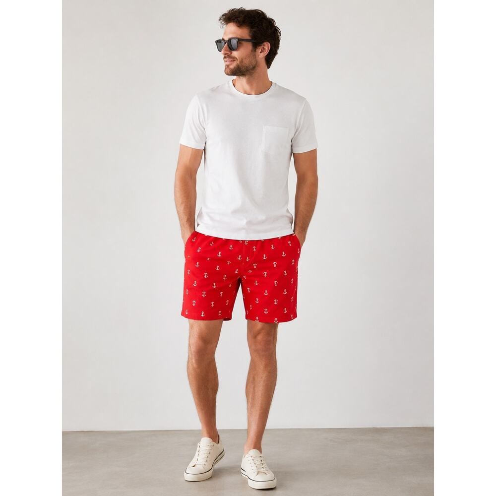 Galaxy by Harvic Red Anchor Print Golf Shorts Mens Size 36 NWT Stretch